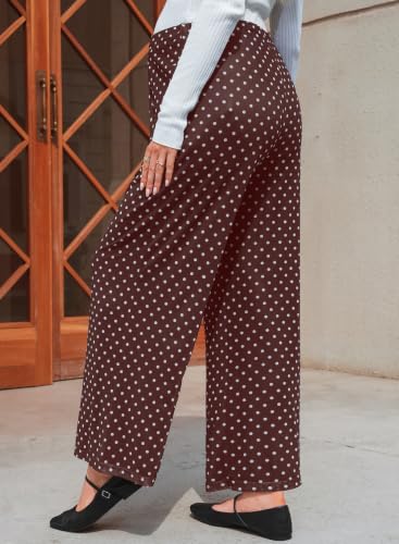 BLENCOT Women's Maternity Flowy Pants Polka Dot Pregnancy Trousers - color: Brown, size: Large