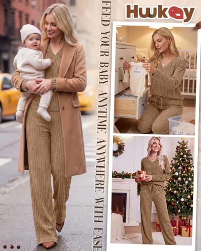 Huukeay 2 Piece Postpartum Nursing Sets - color: Light Brown, size: Large