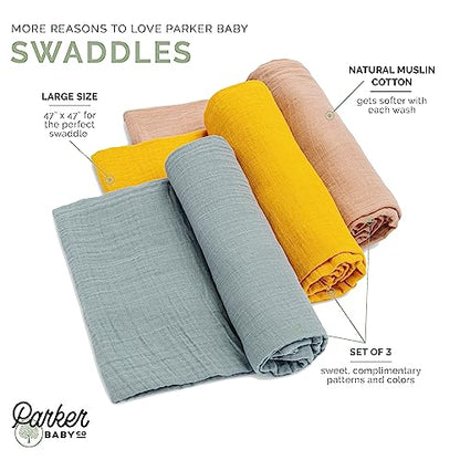 Parker Baby Co. Soft Muslin Baby Swaddle Blankets, 3 Pack - Dune Set - color: Dune
