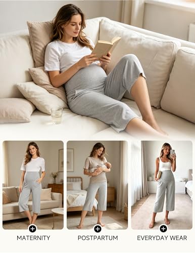 Viscose from Bamboo Maternity Capri Lounge Pajama Pants - color: Grey, size: Large