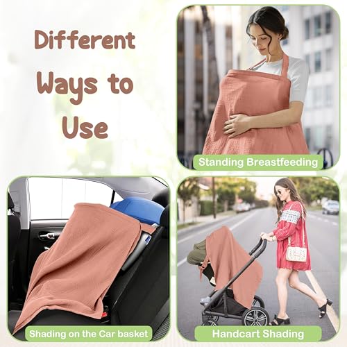 100% Organic Cotton Breastfeeding Nursing Cover 43x28 in Versatile - color: Rust