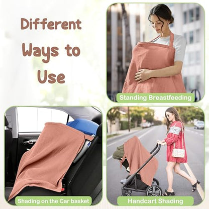 100% Organic Cotton Breastfeeding Nursing Cover 43x28 in Versatile - color: Rust