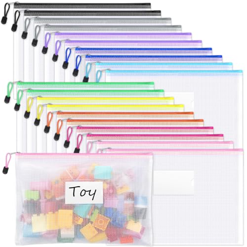 Sooez 20 Pack Mesh Zipper Pouch Bags, A4 Letter Size, Classroom Zipper Bags - style: 20 Pack