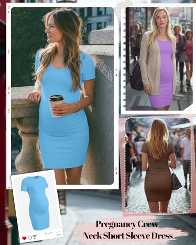 Riyiper 3 Pack Womens Maternity Short Sleeve Dresses - color: Light Blue, Light Purple, Coffee, size: Large