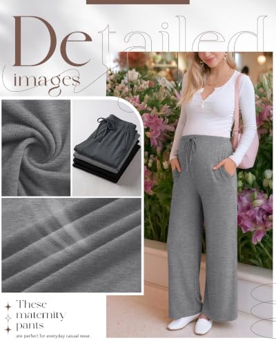 Huukeay 4 Pack Women's Maternity Wide Leg Casual Lounge Pants - color: Dark Mixed Gray, Light Gray, Black, Black, size: Small