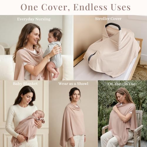 Konssy Nursing Cover for Breastfeeding, Soft Breathable Privacy Poncho - color: Camel