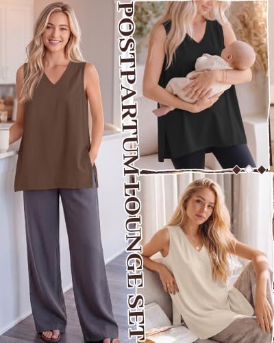 4 Pcs Womens Maternity Nursing Tank Tops - color: Cream, Khaki, Coffee, Black, size: Medium