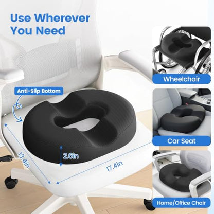 Donut Pillow Cooling Gel Memory Foam Cushion, Large, Black - color: Black, size: Large