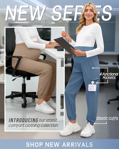 3 Pack Maternity Scrub Cargo Jogger Pants - color: Black, Haze Blue, Khaki, size: X-Large