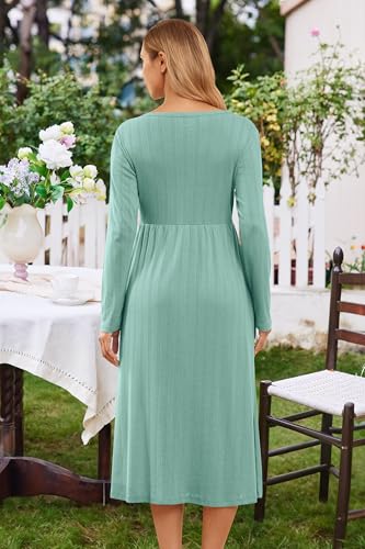 OUGES Cotton Blend Maternity Pajamas Nightgown Button Down Nursing Gown Labor Delivery Breastfeeding Dress with Pockets - color: Green, size: Large