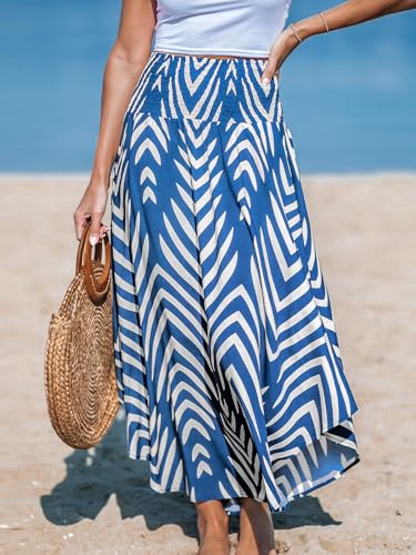 CUPSHE Women's Smocked High Waist Irregular Hem Beach Midi Skirt - color: Blue, size: Medium