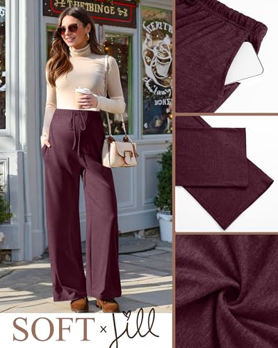 3 Pack Maternity Wide Leg Pants Pregnancy Pants - color: Wine Red, Blue Gray, Black, size: Large