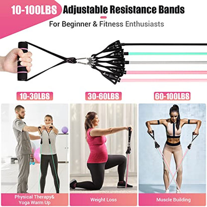 Resistance Bands with Handles for Women, 5 Level Exercise Bands - color: 10-150LBS-Colour