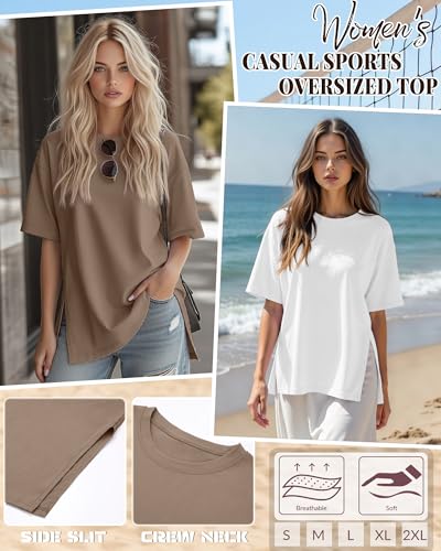 Huukeay 3 Pack Women's Oversized T Shirts Workout Tops - color: Black, White, Gray Brown, size: X-Large