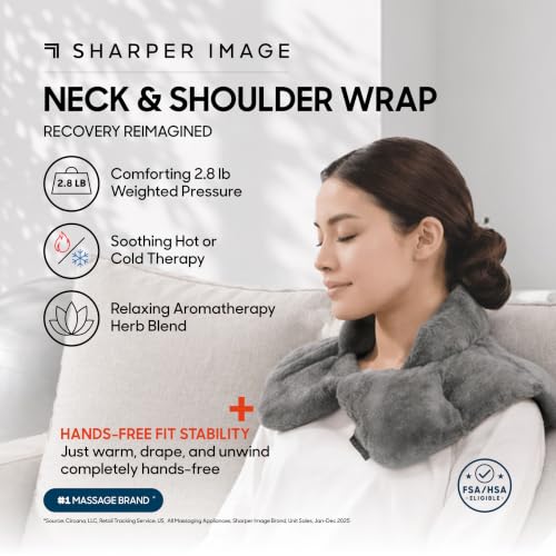 Sharper Image Heated Neck & Shoulder Wrap - Microwavable Warm & Cooling Plush Pad, Scented Aromatherapy (100% Natural Lavender & Herb Spa Blend), Pain Tension Headache Relief Therapy, Gift for Women - color: Grey, size: 1 Count (Pack of 1)