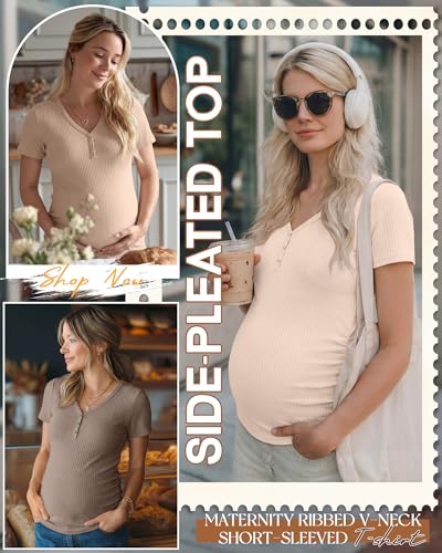 3 Pack Women's Maternity Shirts - color: Cream, Khaki, Light Coffee, size: XX-Large
