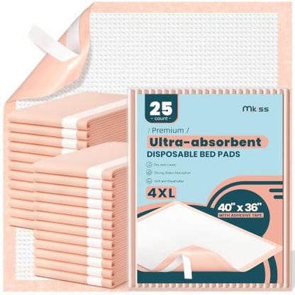 MKISS Extra Large Bed Pads with Adhesive Strips 40" x 36" 25 Count - size: 40"x36"-25Pcs(with Adhesive Stripes)
