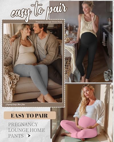 3 Pack Women's Maternity Pants Home Lounge Pajamas - color: Black, Pink, Light Heather Gray, size: Medium