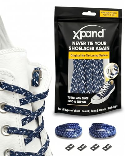 Xpand No Tie Elastic Shoe Laces for Sneakers - Shoelaces for Adults & Kids - color: Navy Blue Reflective