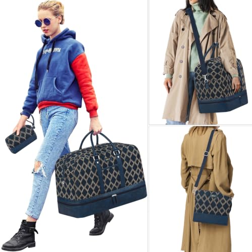 IBFUN Weekender Bags for Women, 3PCS Travel Set with Shoe Compartment 21.6 - color: A16-blue+blue