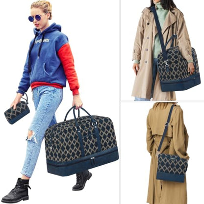 IBFUN Weekender Bags for Women, 3PCS Travel Set with Shoe Compartment 21.6 - color: A16-blue+blue