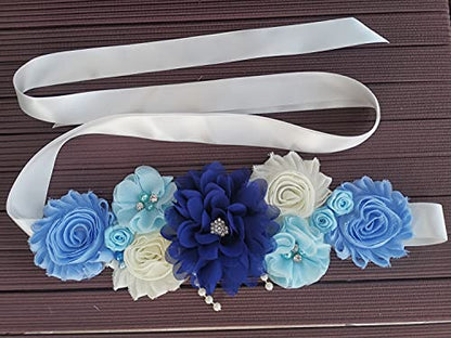 Maternity sash handmade flower sash for baby shower - color: Royal Blue