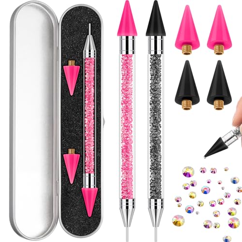Tatuo 2 Pcs Dual-ended Rhinestone Picker Tool, Black,Hot Pink - color: Black,Hot Pink