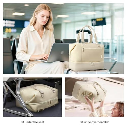 TOPEAST Travel Duffle Bag, Weekender Bags for Women with Shoe Compartment - color: Beige
