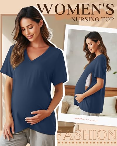 Women's Nursing Breastfeeding Shirts - color: Haze Blue, size: XX-Large