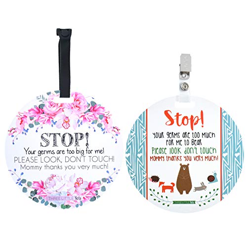 (Three Little Tots) No Touching baby Car Seat and Stroller TWO PACK- Baby Safety No Touching Car Seat Sign, Stroller Sign, Newborn Car Seat Tag- CPSIA Safety Tested (Flower/Woodlands) - color: Flower/Woodlands
