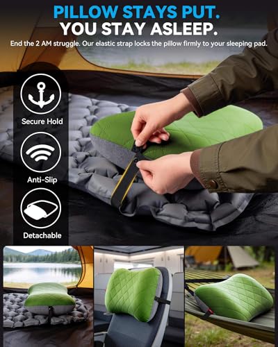Hikenture Camping Pillow with Removable Cover, Ultralight Inflatable Pillow - color: Green