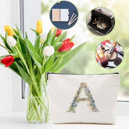 Flowers Initial Makeup Bag Personalized Cosmetic Bag, Letter A - color: Floral A, style: Floral