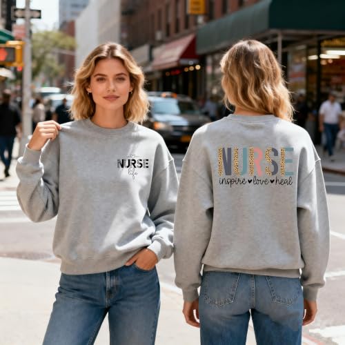 Nurse Sweatshirts for Women Nurse Inspire Love Heal Inspirational Pullovers - color: Grey, size: X-Large