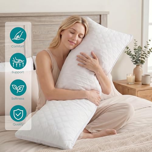Oubonun Full Body Pillow for Side Sleeper, Adjustable Firm Long Bed Pillow - color: White-white Side