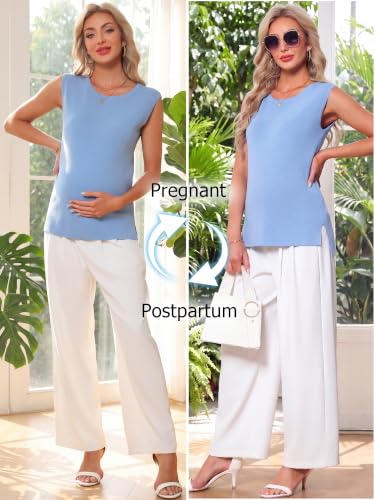 Womens Maternity Tank Top Sleeveless Knit Pullover Tops Basic Knit Summer Sweater Casual Shirts 2026 - color: Blue, size: Large