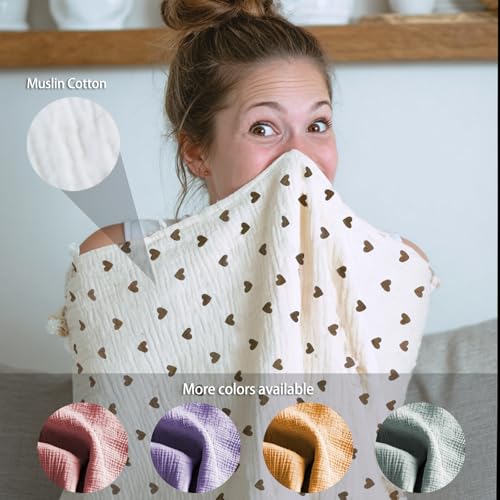 Muslin Nursing Covers for Breastfeeding, Beige Khaki Heart - color: Brown Heart