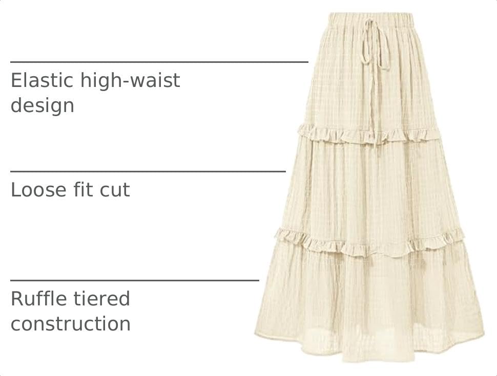 BTFBM Casual Solid Maxi Skirt Fall Clothes Flared A-Line Skirts for Women - color: Beige White, size: X-Large