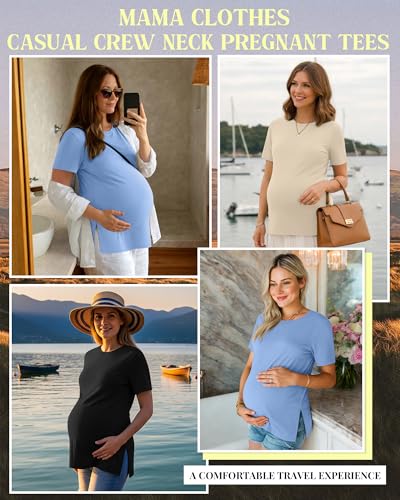 Ficerd 3 Pack Women's Maternity T Shirts - color: Black, Cream, Sky Blue, size: X-Large