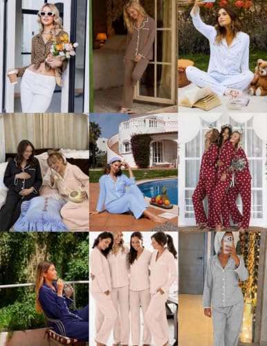 Ekouaer Pajamas for Women Set Long Sleeve Lounge Set Soft Button Down Pjs - color: Brown, size: XX-Large