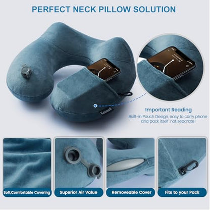 Keemall Inflatable Travel Neck Pillow for Airplane & Long Flights, 2 Pack - color: Grey-2 Pack, size: Medium