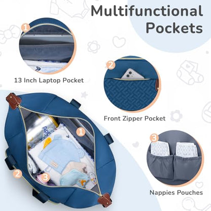 Tenot Diaper Bag Tote, Baby Bags with Pacifier Case Blue - color: Blue, size: Medium