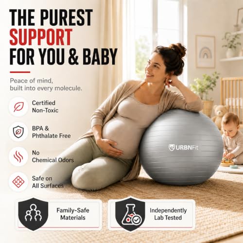 URBNFit Yoga Ball - Anti-Burst Exercise Ball Large - color: Silver, size: XL (28" - 30") 75cm