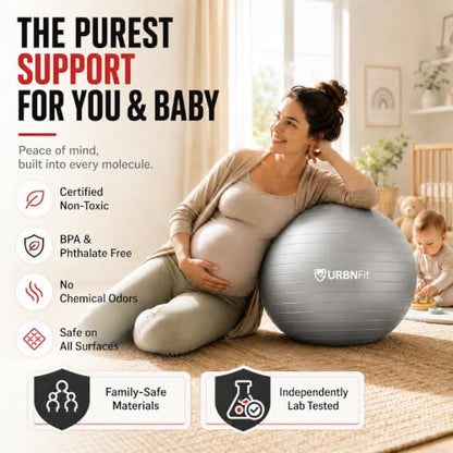 URBNFit Yoga Ball - Anti-Burst Exercise Ball Large - color: Silver, size: XL (28" - 30") 75cm