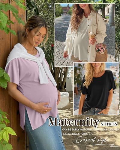 Riyiper 3 Pack Women's Maternity Tunic Cotton Shirts - color: Cement Gray, Gray Purple, Black, size: Large