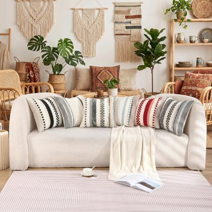 Boho Throw Pillow Covers Neutral Farmhouse Pillow Case Gray - color: Gray Stripe, size: 18" x 18" (Pack of 2)