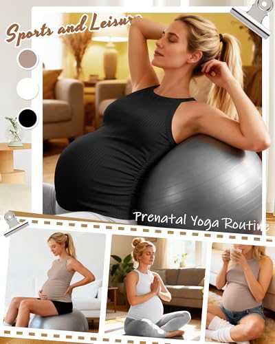 3 Pack Women's Maternity Tank Tops - color: Black, White, Khaki, size: Large
