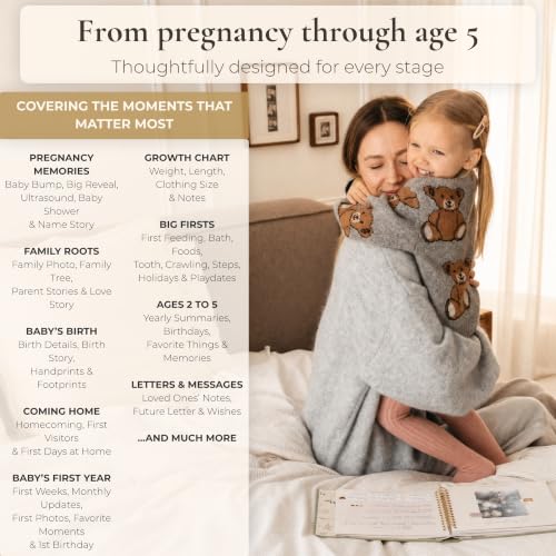 Baby Memory Book from Pregnancy to Age 5, Baby Book Keepsake, Light Grey - color: Light Grey