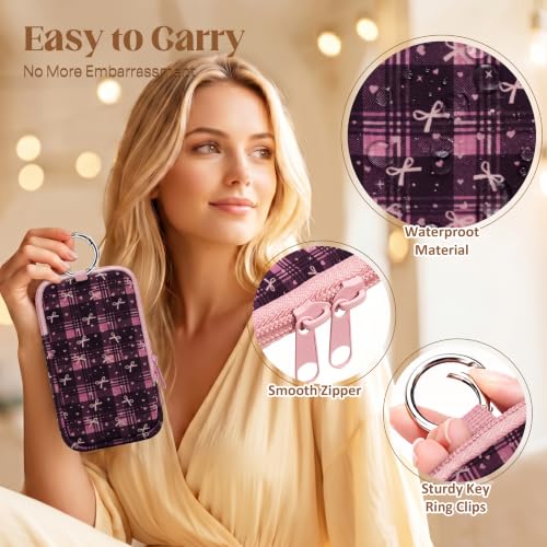 2PCS Tampon Holder Zipper Pouches Portable Period Bags (Plaid bow) - color: Plaid bow