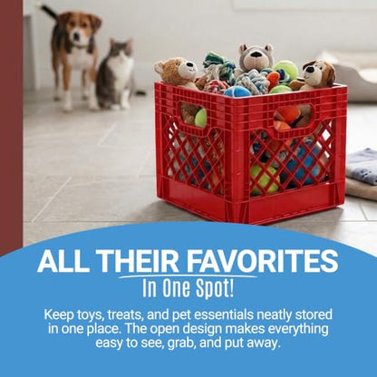 MIRAMAR Milk Crate, Stackable Plastic Storage with Handles, 16 Qt, Red, 2 Pack - color: Red, size: 2-Pack