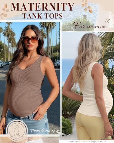 Ficerd 3 Pack Maternity Sleeveless Tank Tops - color: Apricot, Khaki, Coffee, size: Small